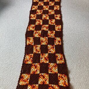 Crochet Granny Square Afghan Throw Blanket Handmade Brown Orange Fall Colors VTG